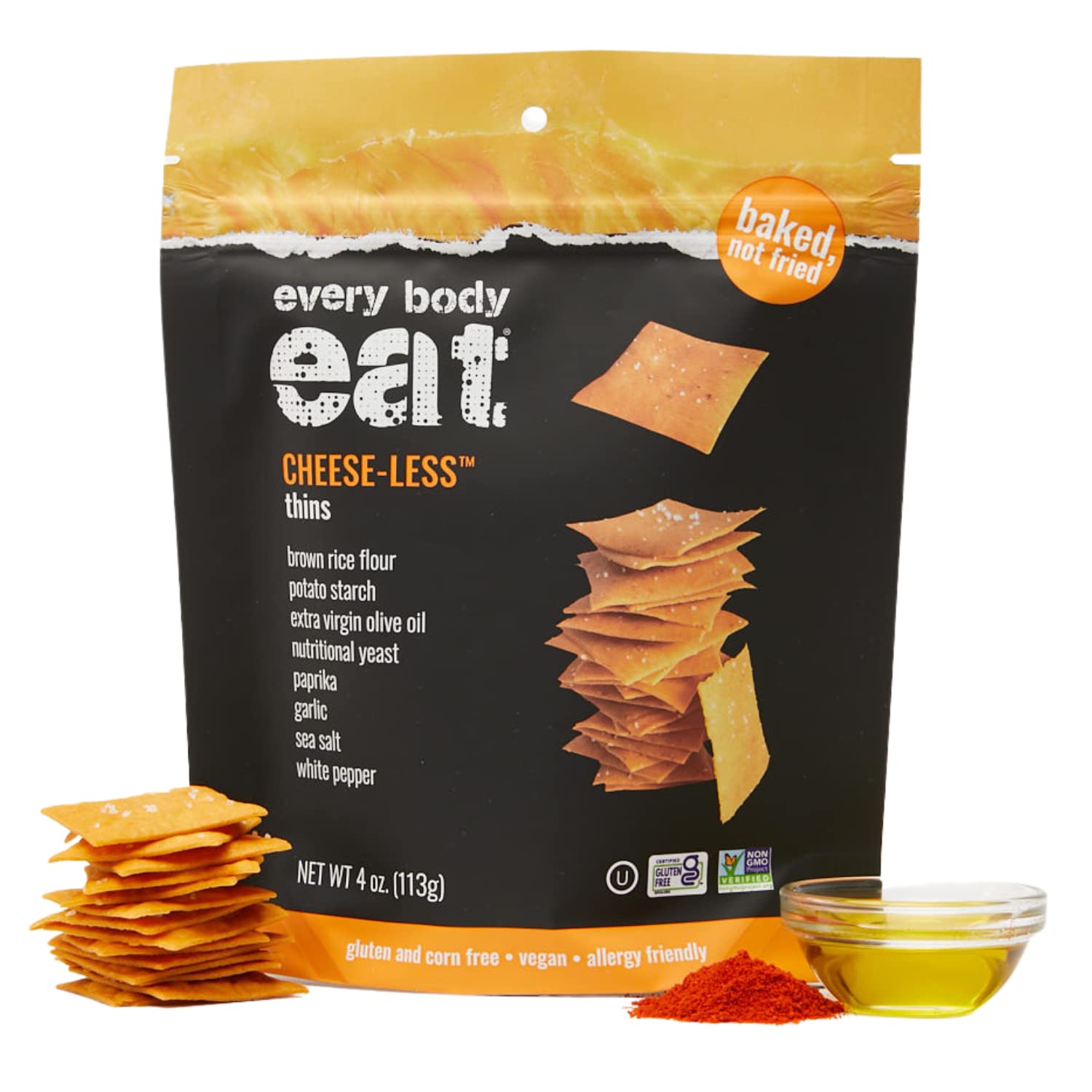 Every Body Eat Cheese-Less Snack Thins, Gluten & Dairy Free, Vegan (1 Pack)