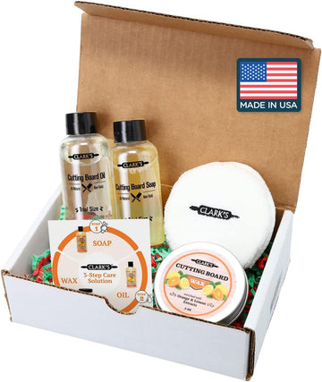 CLARK'S Cutting Board Care Gift Set - Cutting Board Soap, Food Grade Mineral Oil, Wax, and Buffing Pad Protects & Restores Wood, Bamboo Enriched with Orange & Lemon Oils. Small Sizes for a Big Impact!