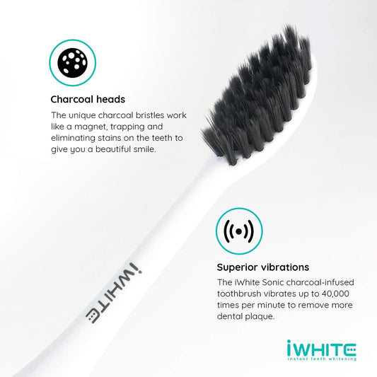 Iwhite Replacement Toothbrush Heads Charcoal Infused - Electric Tooth Brush Heads For Iwhite Sonic Toothbrush - Activated Charcoal Infused Bristles For Plaque Removal & Instant Teeth Whitening, 2 Pack