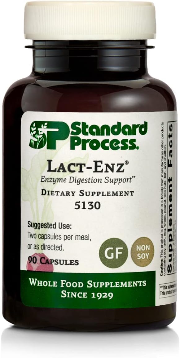 Standard Process Lact-Enz - Whole Food Immune Support, Digestion And Digestive Health With Bifidobacterium Longum, Cellulase, Protease, Amylase, Lipase, Maltodextrin And More - 90 Capsules