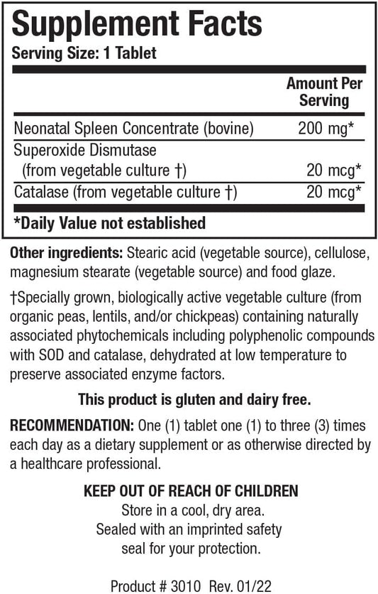 Biotics Research Cytozyme Sp Neonatal Spleen, Supports Healthy Iron And Bilirubin Levels, Provides Immune Support, Supports Spleen Function, Sod, Catalase, Potent Antioxidant Activity 60 Tablets