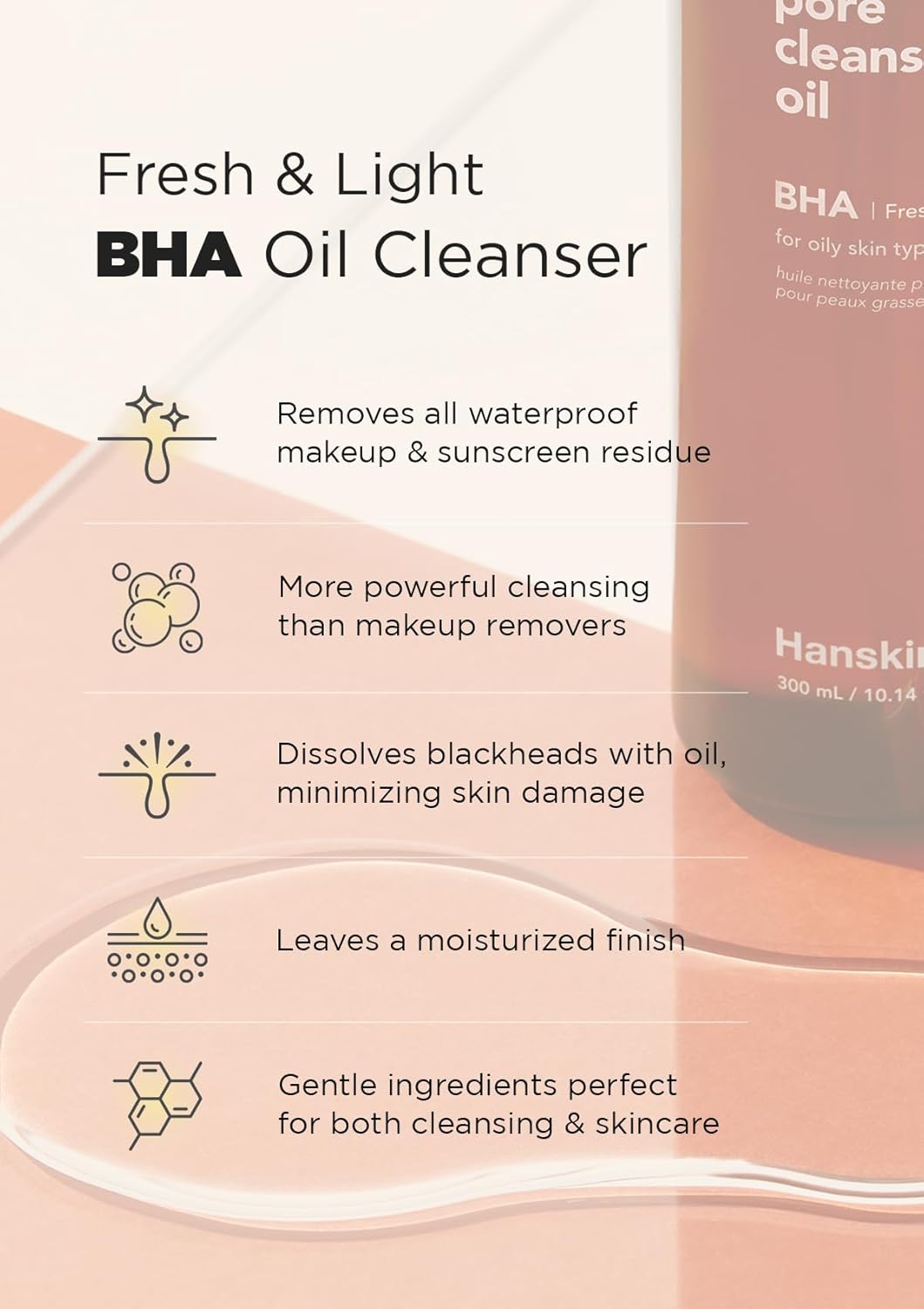 Hanskin Bha Pore Cleansing Oil, Gentle Blackhead Cleanser And Makeup Remover For Combination And Oily Skin, Korean Skincare [Bha/10.14 Oz] : Beauty & Personal Care