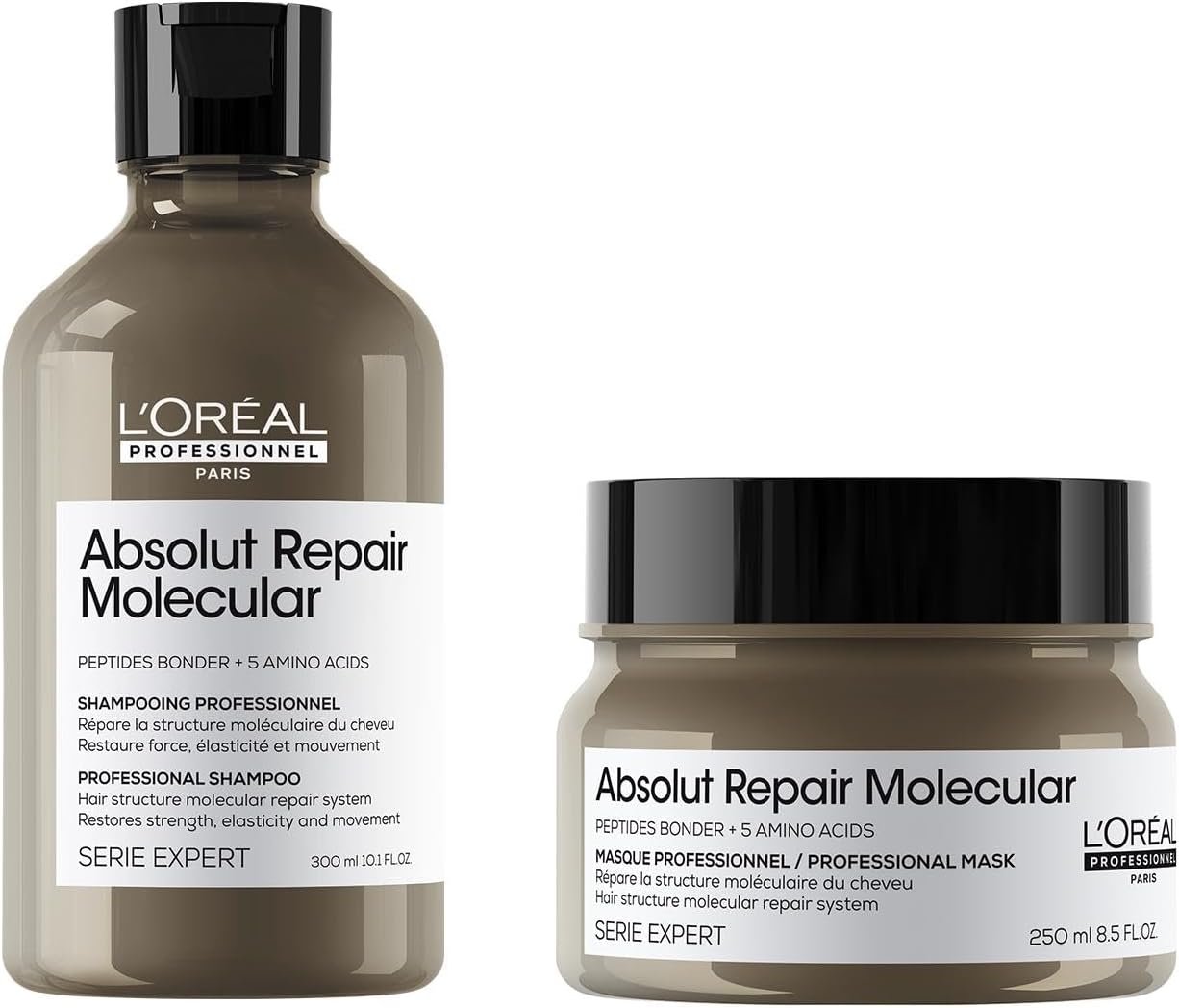 L’Oréal Professionnel Absolut Repair Molecular Sulphate Free Shampoo & Hair Mask Conditioner Set, For Extremely Damaged Hair, Molecular Bond Repair, Restores Strength & Elasticity 300Ml,250Ml