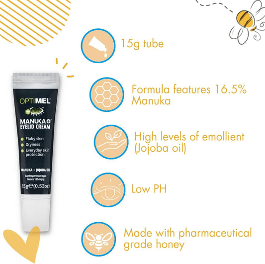 Optimel Manuka Honey Eyelid Cream 15G - Dry Itchy Flaky Skin Treatment & Relief - Eczema & Dermatitis - For Eyelids & Face