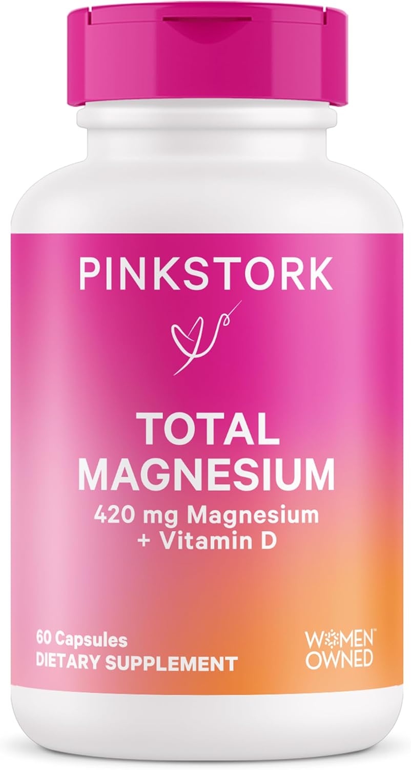 Pink Stork Magnesium Supplement For Women With Vitamin D - Mood, Natural Calm & Energy Levels - Digestion, Heartburn, & Constipation Support For Pregnancy - Breastfeeding Friendly - 60 Capsules