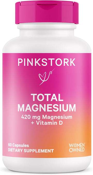 Pink Stork Magnesium Supplement For Women With Vitamin D - Mood, Natural Calm & Energy Levels - Digestion, Heartburn, & Constipation Support For Pregnancy - Breastfeeding Friendly - 60 Capsules