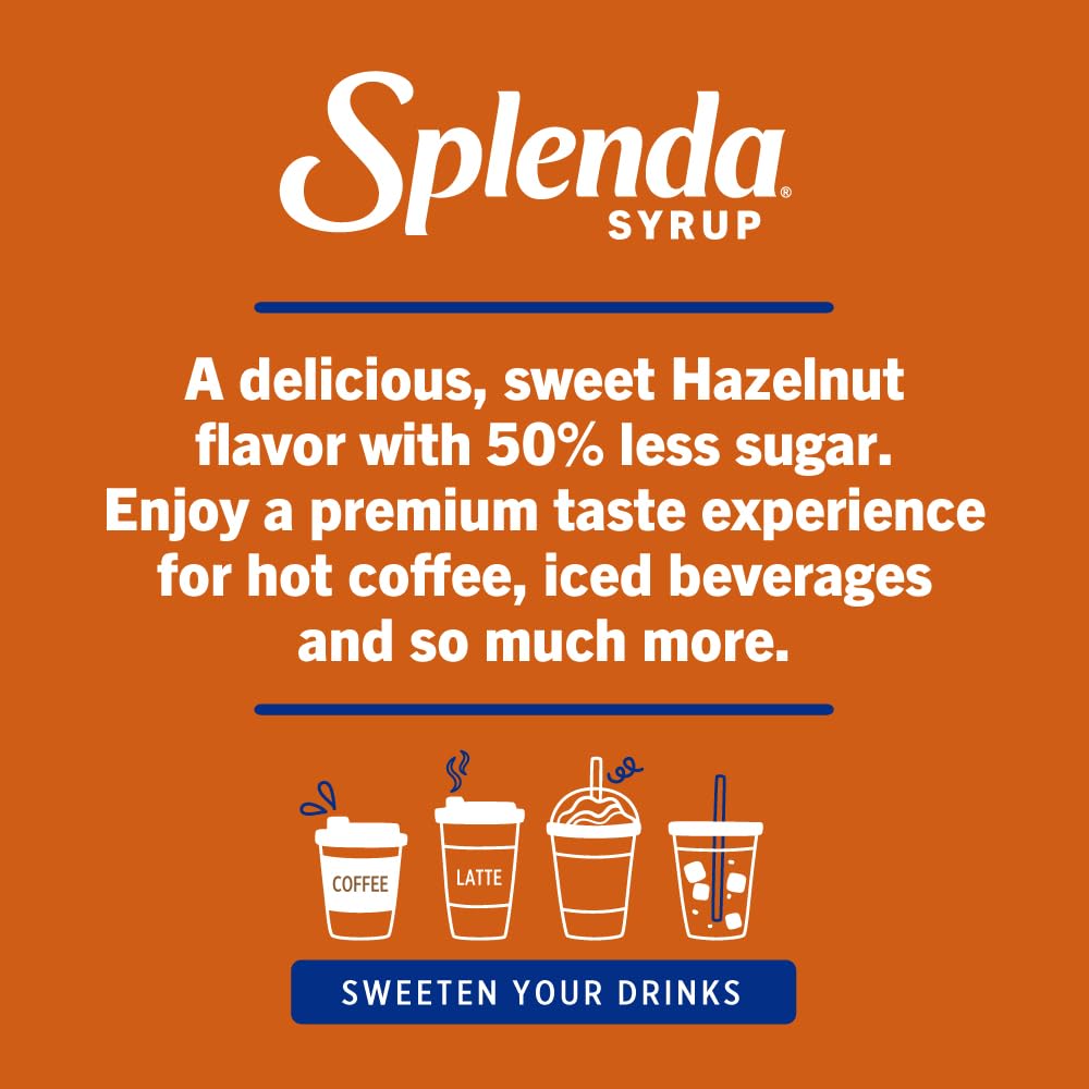 Splenda Coffee Syrup, Hazelnut, Reduced Sugar, Flavored Liquid Syrups for Drinks, 750 ml Bottle