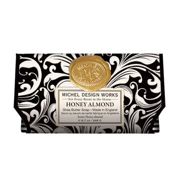 Michel Design Works Triple-Milled And Handmade Large Bath Soap Bar, Honey Almond Scent And Design With Shea Butter, Long Lasting 8.7Oz Bar