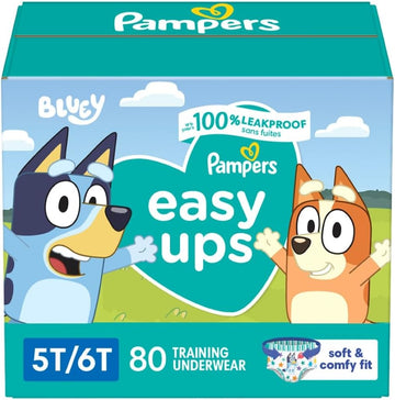 Pampers Easy Ups Boys & Girls Bluey Potty Training Pants - Size 5T-6T, 80 Count, Training Underwear (Packaging May Vary)