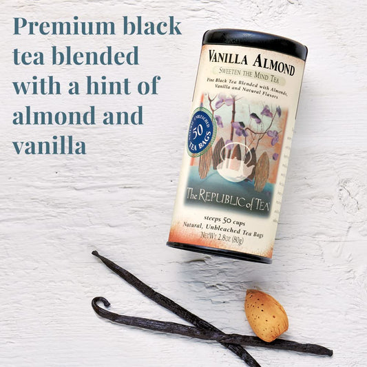 The Republic Of Tea — Vanilla Almond Black Tea Tin, 50 Tea Bags, Naturally Caffeinated