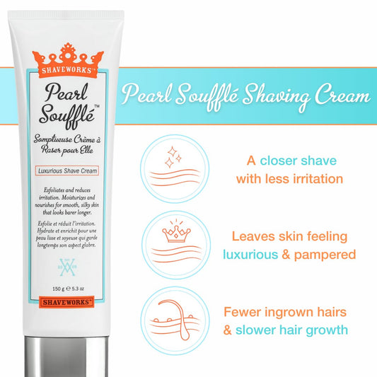 Shaveworks Pearl Soufflé Shaving Cream for Women – Soothing, Hydrating Shave Lotion for Legs, Underarms, Bikini Area – Reduces Irritation, Slows Future Hair Growth 5.3 Fl Oz