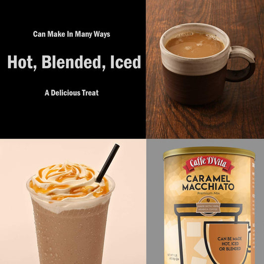 Caffe D’Vita Caramel Macchiato - Coffee Caramel Macchiato, Caramel Instant Coffee, Latte Mix, Gluten Free, No Cholesterol, No Hydrogenated Oils, Kosher-Dairy, Caramel Macchiato Coffee - 1 Lb Can