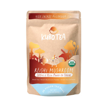 Kubo Tea, Reishi Breakfast Black Tea, Organic High Caffeine Tea, 20 Servings (155Mg Caffeine Each), Pillow Tea Bags, Compostable Packaging, Healthy Coffee Substitute