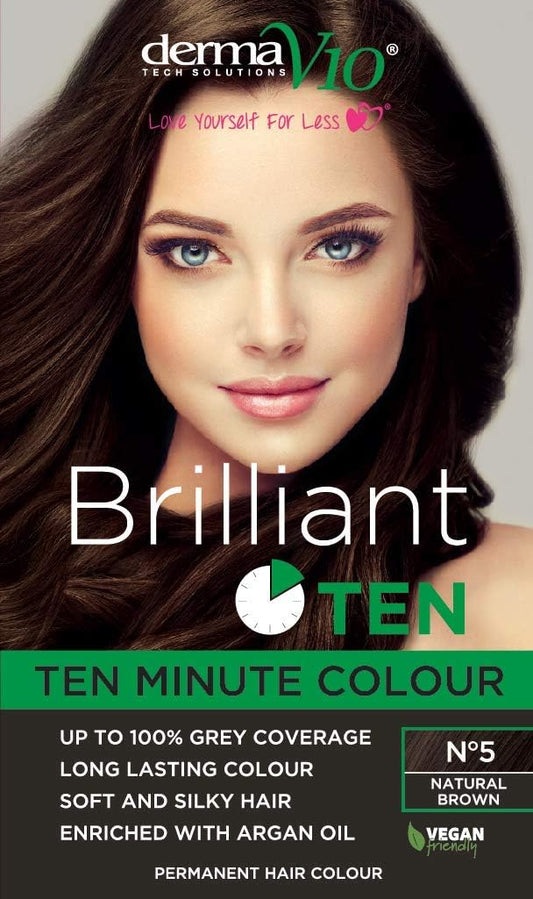 Derma V10 Brilliant Ten Hair Colour, No5 Nat Brown, 180 Ml,Brilltennatbrown5
