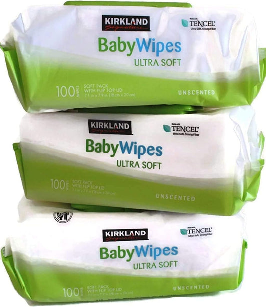 Kirkland Signature Baby Wipes, Ultra-Soft, Unscented, 100 Count Wipes Pack Of 6