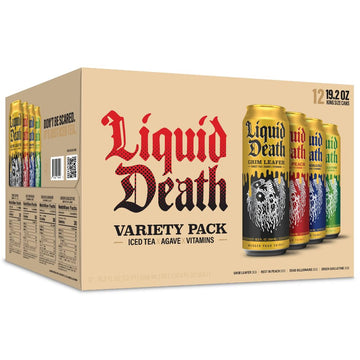 Liquid Death Iced Tea Variety Pack (Grim Leafer, Rest In Peach, Dead Billionaire, And Green Guillotine), 19.2 Oz King Sized Cans (12-Pack)