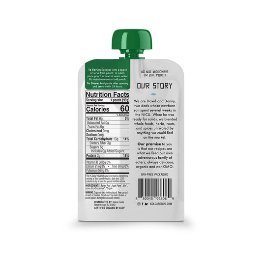 Kekoa Foods Peas & Mint Baby Food Purée | 100% Usda Certified-Organic Vegetarian Squeeze Pouch | Organic, Non-Gmo, Gluten-Free, Vegan | Fiber & Protein Boosting First Food For Babies | 3.5 Oz