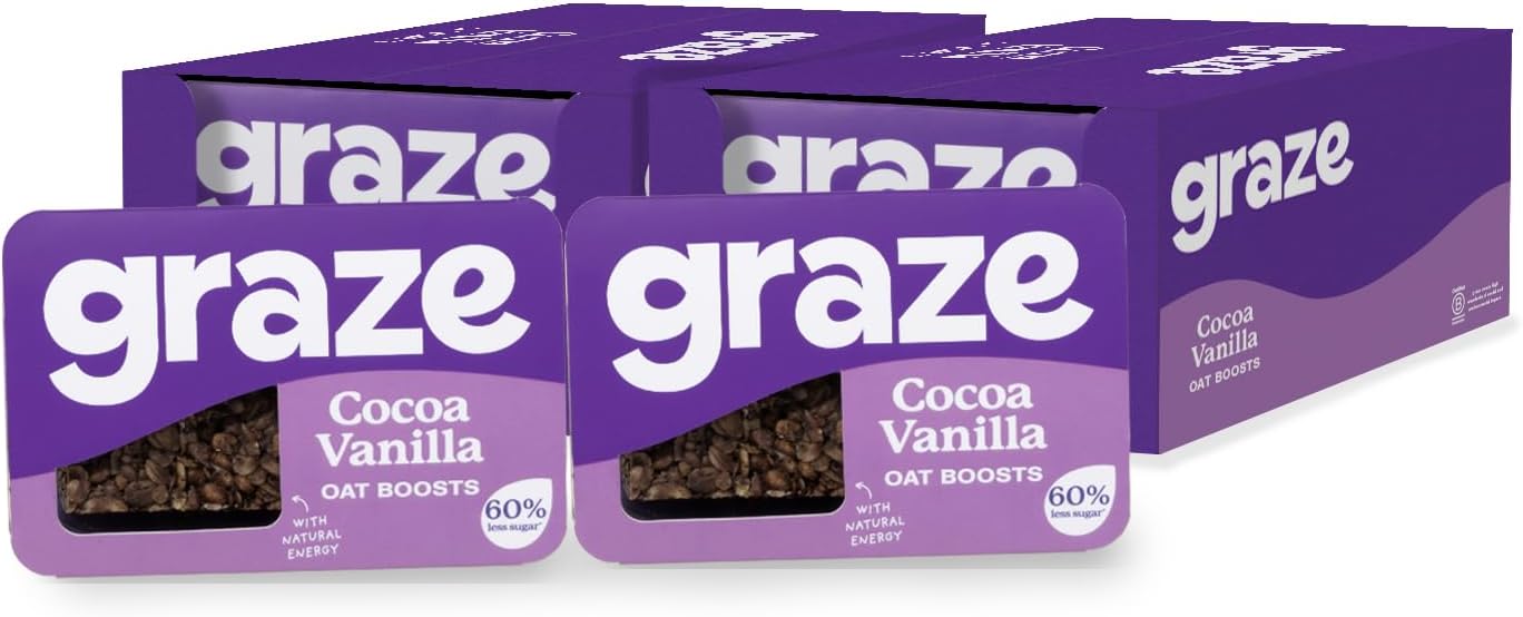 Graze Cocoa Vanilla Oat Flapjacks, Vegetarian Healthy Snacks, High In Fibre, 3 Bars Per Punnet, Whole Oats & Natural Flavours - Packaging May Vary - (18 X 50G Snacks)