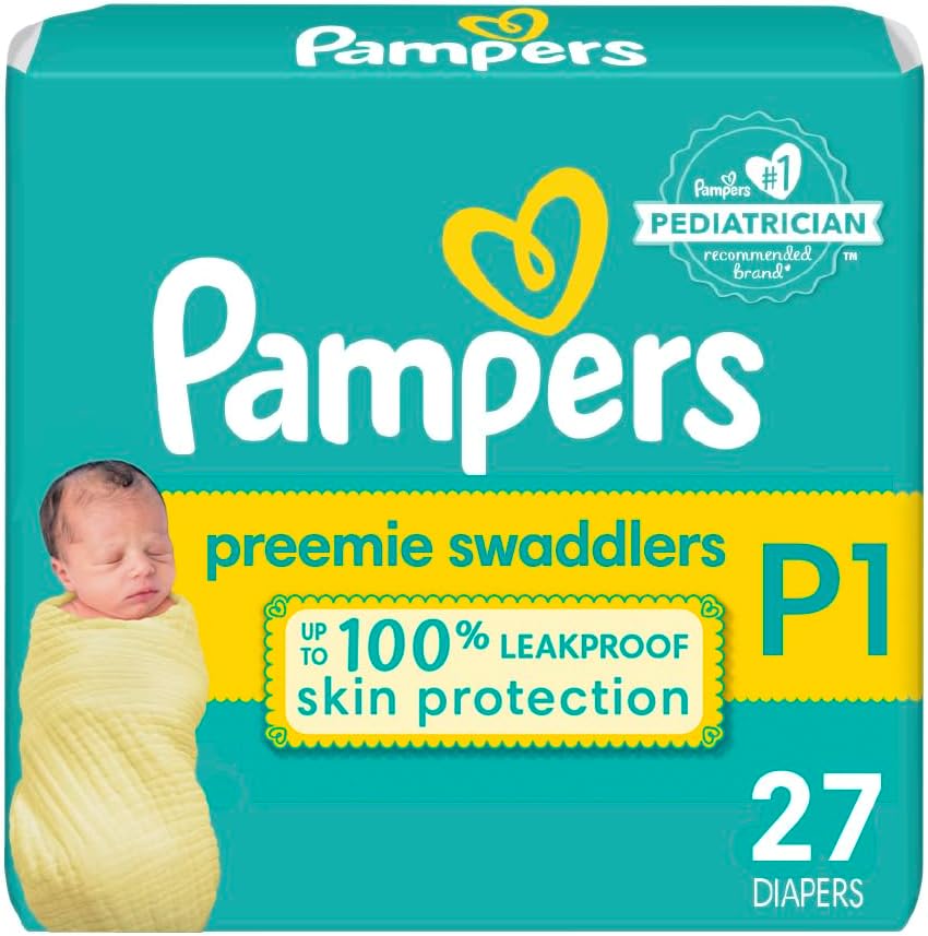 Pampers Swaddlers Diapers Preemie - Size P1, 27 Count, Ultra Soft Disposable Baby Diapers