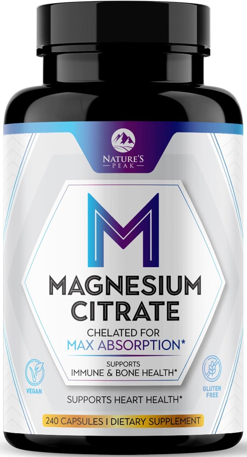 Magnesium Citrate Extra Strength 1000 Mg - High Absorption Magnesium Supplement For Muscle, Bone, Nerve & Heart Health Support, Magnesio Vitamin Pills, Non-Gmo, Nature'S Premium Formula - 240 Capsules