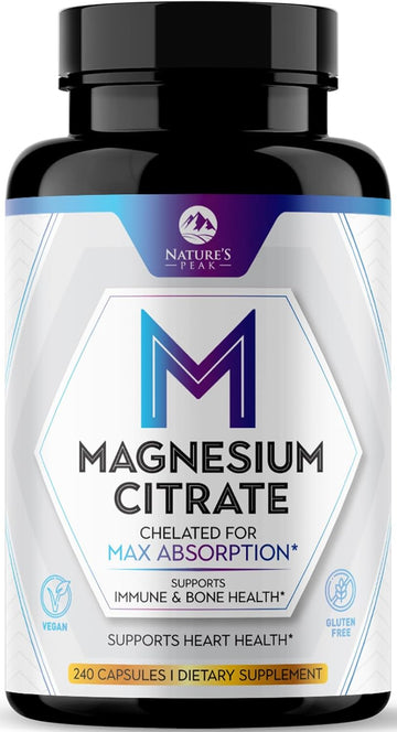 Magnesium Citrate Extra Strength 1000 Mg - High Absorption Magnesium Supplement For Muscle, Bone, Nerve & Heart Health Support, Magnesio Vitamin Pills, Non-Gmo, Nature'S Premium Formula - 240 Capsules