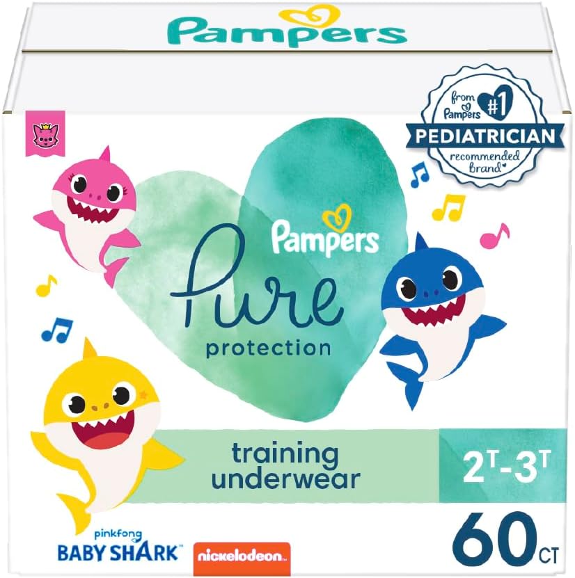 Pampers Pure Protection Training Pants Baby Shark - Size 2T-3T, 60 Count, Premium Hypoallergenic Training Underwear