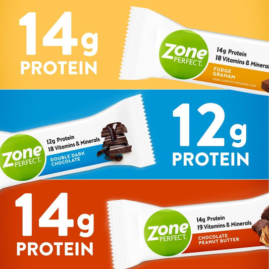 Zoneperfect Protein Bars, 12-14G Protein, 18-19 Vitamins & Minerals, Nutritious Snack Bar, Double Dark Chocolate, Fudge Graham, Chocolate Peanut Butter, 36 Bars