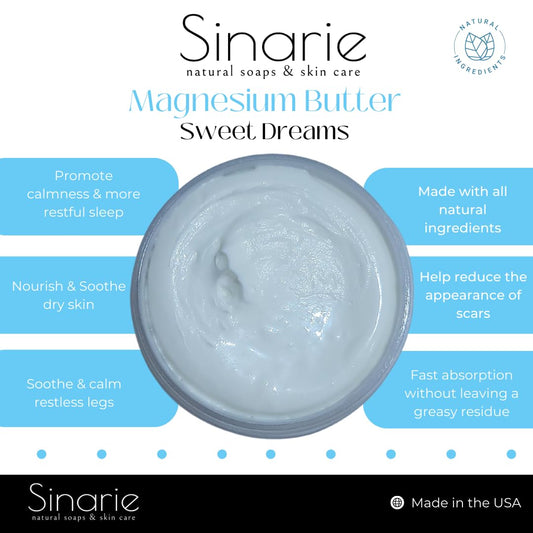 Sweet Dreams Magnesium Emulsified Body Butter, 4 Oz., 1 Count | Mango Butter | Premium Magnesium Oil | Natural Ingredients | Magnesium Lotion | Rosemary + Tea Tree Essential Oil