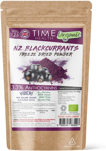 Premium Viberi® Freeze-Dried Organic Blackcurrant Powder | Rich & Natural Source Of Antioxidants | Anthocyanins | Vitamin C B E | Zero Additives (250G Powder Pouch)