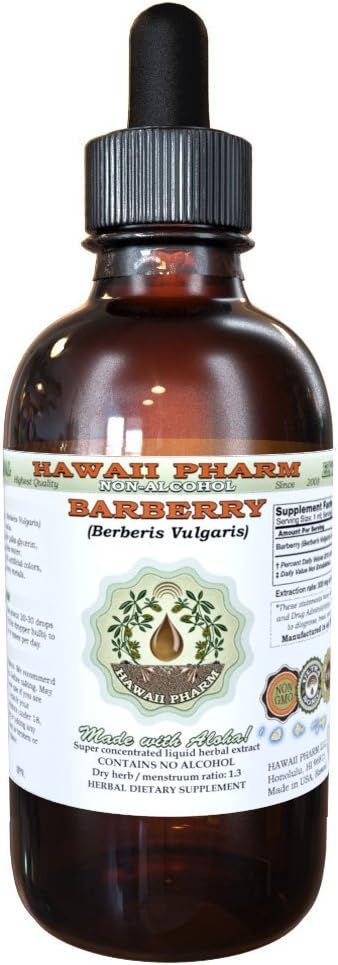 Hawaii Pharm Barberry Alcohol-Free Liquid Extract, Organic Barberry (Berberis Vulgaris) Dried Root Bark Glycerite Natural Herbal Supplement 2 oz