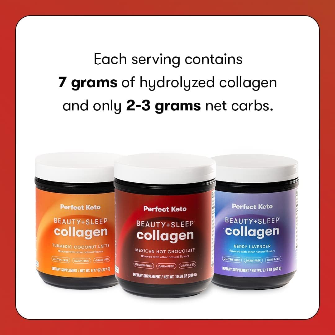 Perfect Keto Beauty + Sleep Grass Fed Collagen Peptides Protein Powder With Ashwagandha, Magnesium, Biotin, Hyaluronic Acid, L Theanine, Hair, Skin, Nails & Relaxation Support, Turmeric Coconut Latte : Health & Household