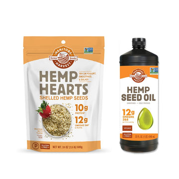 Manitoba Harvest Hemp Hearts And Hemp Seed Oil Bundle - Non-Gmo - Vegan -Gluten-Free – Plant Based Protein – Delicious, Nutty Flavor - Versatile & Great For Use In Smoothies, Baking, Salads & More