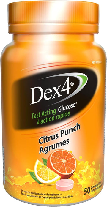 Dex4 Glucose Tablets, Citrus Punch, 50 Count Bottle, Each Tablet Conta