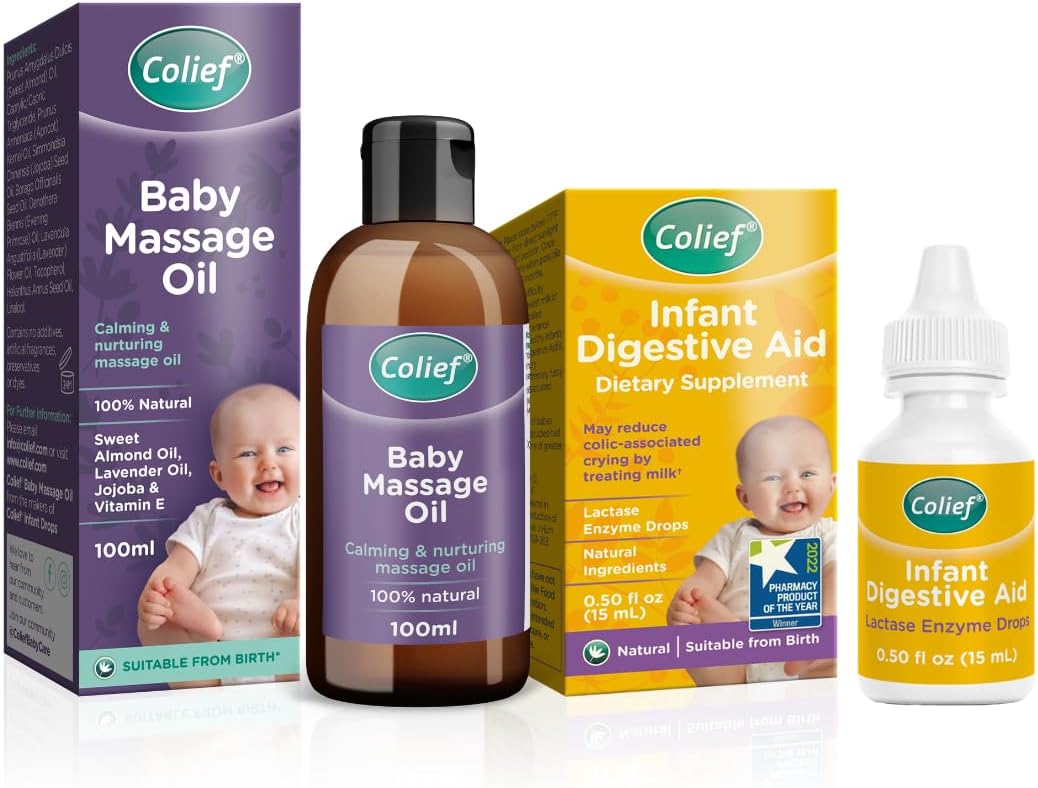 Colief Colic Bundle | Infant Digestive Aid & Baby Massage Oil | Natural/Safe Infant Gas Relief & Soothing Oil For Infants | Reduces Baby Colic, Tummy Bloating, Fussing & Crying