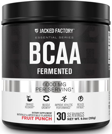 Bcaa Powder (Fermented) - 6G Branched Chain Essential Amino Acid Supplement For Improved Muscle Recovery, Reduced Fatigue, Increased Strength, And Muscle Growth - 30 Servings, Fruit Punch