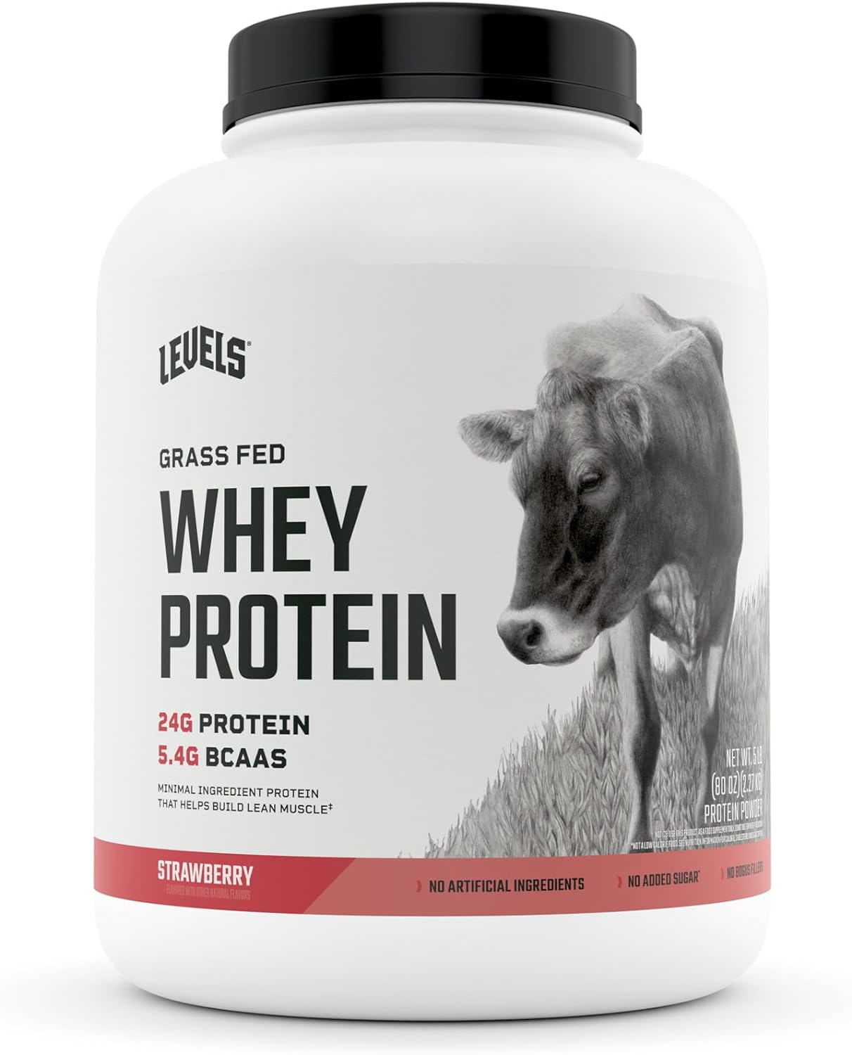 Levels Grass Fed Whey Protein Powder, No Artificials, 24G Of Protein, Strawberry, 5Lb