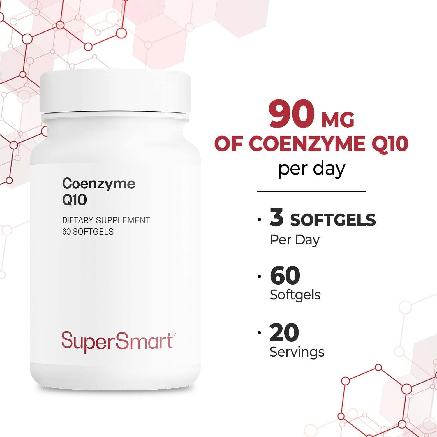 Supersmart - Co-Enzyme Q10 (Coq10) 90Mg Per Day - Ubiquinol Supplement With Tocopherols & Vitamin E | Non-Gmo & Gluten Free - 60 Softgels : Health & Household
