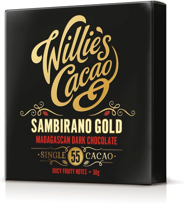 Willies' Cacao - 55% Sambirano Dark Chocolate Bar - 50G X 12 - Juicy Fruity Notes - Single Estate Madagascan Cacao - Vegan Chocolate - Artisan Chocolate - Bean To Bar