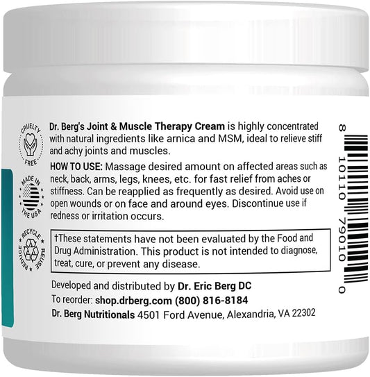 Dr. Berg's Joint & Muscle Cream - Workout Recovery, Full-Body Relaxation, Skin Nourishment - Sore Muscle Cream with Arnica and MSM - 