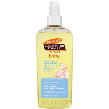 Palmer's Baby Oil, Cocoa Butter Formula Gentle Body Oil, 5.1 fl oz, Nourishing Massage Oil for Delicate Skin with Vitamin E & Argan Oil, 48-Hrs Moisture, Dermatologist Tested Baby Essentials