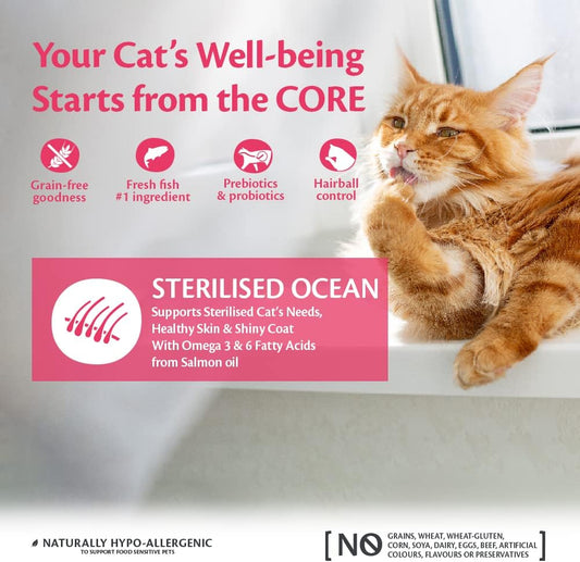 Wellness CORE Sterilised Ocean, Dry Cat Food, Cat Food Dry for Sterilised Cats, Grain Free, High Meat Content, Salmon & Tuna, 4 kg?10833