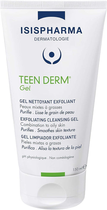 Isispharma Teen Derm Gel - Exfolianting Face Wash - Cleanser Face Wash For Combination To Oily Skin - Salicylic Acid And Natural Exfoliating Beads - Acne Treatment - Glass Skin Effect - Made In France