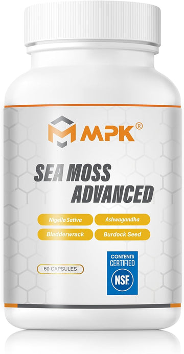 Mpk 3000 Mg Sea Moss Advanced Irish Sea Moss,Ashwagandha,Bladderwrack, Sea Moss Black Seed Oil Ashwagandha Gingerburdock Root Sea Moss Black Seed Oil Ashwagandha Ginger(60 Capsules, Coastal Flavor)