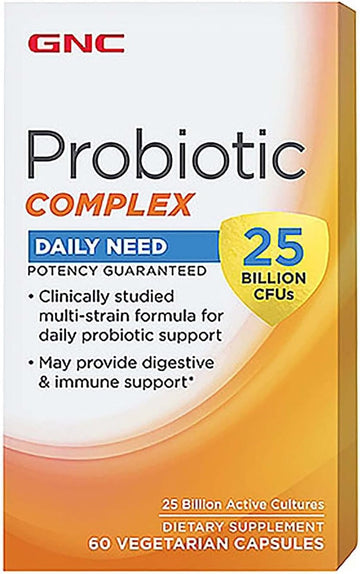 Gnc Probiotic Complex With- 25 Billion Cfus, 60 Capsules, Daily Probiotic Support