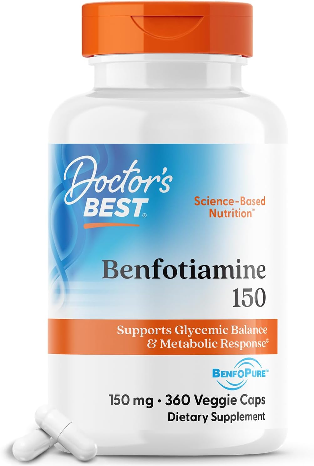 Doctor'S Best Benfotiamine 150 With Benfopure, Helps Maintain Glucose Metabolism, Non-Gmo, Vegan, Gluten Free, Soy Free, 150 Mg, 360 Veggie Caps