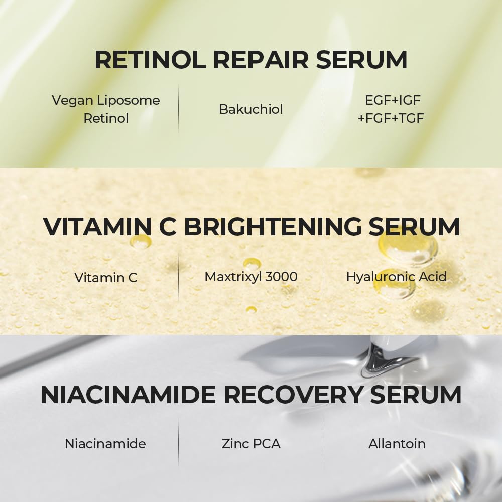 Skin&Lab Essential Serum Set, Included Vitamin C Serum, Retinol Serum And Niacinamide Serum, Korean Skincare Gift Set