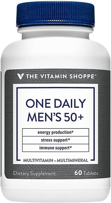 The Vitamin Shoppe One Daily Men's 50+ Multivitamin, 2,000IU Vitamin D3 Multi-Mineral, Antioxidant Supplement That Supports Energy Production, Vision and Immune Health (60 Tablets)