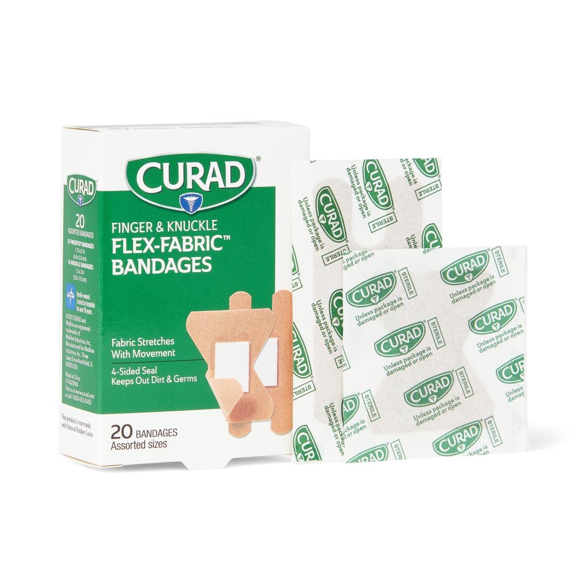 CURAD Flex-Fabric Finger and Knuckle Bandages, Assorted Sizes, Box of 20 : Health & Household