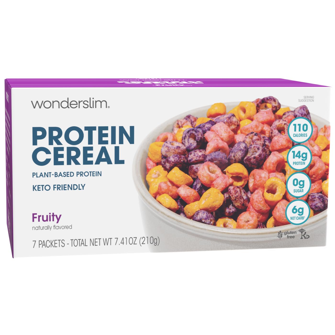 Wonderslim Protein Cereal, Fruity, Zero Sugar, Gluten Free, Keto Friendly & Low Carb (7Ct)