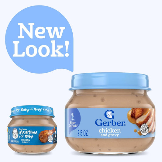 Gerber Mealtime For Baby 2Nd Foods Baby Food Jar, Chicken & Gravy, Non-Gmo Pureed Baby Food Variation (2.5 Ounce (Pack Of 6))
